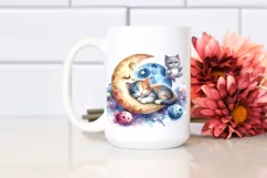 Colorful Baby Cat Napping Moon | Clipart Product Image 2