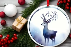 Round Christmas Reindeer Ornament Sublimation PNG Product Image 2