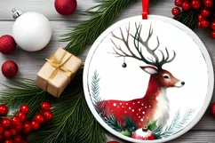 Round Christmas Reindeer Ornament Sublimation PNG Product Image 2