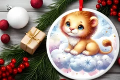 Round Christmas Baby Lion Digital Painting Sublimation PNG Product Image 2