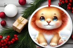 Cute Baby Lion on Cloud Round Christmas Ornament Sublimation Product Image 2