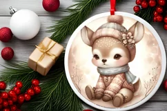 Cute Baby Deer on Moon Round Christmas Ornament Sublimation Product Image 2