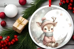 Cute Baby Deer on Moon Round Christmas Ornament Sublimation Product Image 2