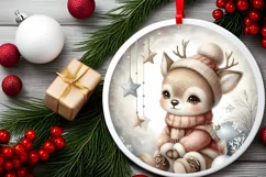 Cute Baby Deer on Moon Round Christmas Ornament Sublimation Product Image 2