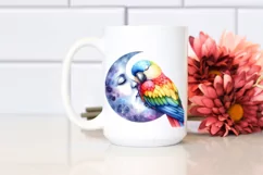 Colorful Parrot Sleeping on the Moon PNG Product Image 2
