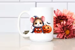 Cute Baby Mouse Halloween Scene Watercolor Drawing Product Image 2