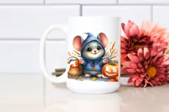 Cute Baby Mouse Halloween Scene Watercolor Drawing Product Image 2