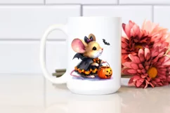 Cute Baby Mouse Halloween Scene Watercolor Drawing Product Image 2