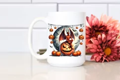 Watercolor Style Halloween Demon Sitting on Half Moon with Product Image 2