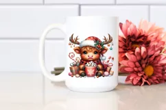 Cute Highland Cow with Christmas Enjoyment, High-Quality PNG Product Image 2