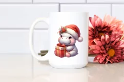 Cute Baby Hippo in Santa Hat PNG Product Image 2