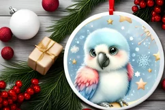 Retro Baby Macaw on Moon Round Christmas Ornament Product Image 2
