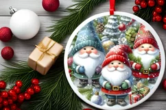Winter Gnomes Round Christmas Ornament Sublimation PNG Product Image 2