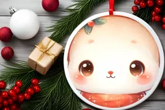 Cute Baby Rabbit on Cloud Round Christmas Ornament Product Image 2