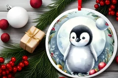 Winter Penguin Round Christmas Ornament Sublimation PNG Product Image 2