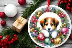 Winter Dog Round Christmas Ornament Sublimation PNG Product Image 2
