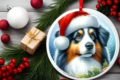 Winter Dog Round Christmas Ornament Sublimation PNG Product Image 2