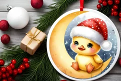 Cute Baby Rabbit on Moon Round Christmas Ornament Product Image 2