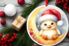 Cute Baby Rabbit on Moon Round Christmas Ornament Product Image 2