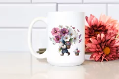 detailed Gnome with Cosmos Bouquet | Clipart Product Image 2