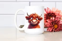 Simple Funny Expressive Highland Cow Watercolor PNG Product Image 2