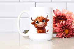 Simple Funny Expressive Highland Cow Watercolor PNG Product Image 2