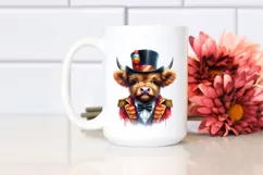 Baby Highland Cow in Ringmaster's Coat, Watercolor PNG Product Image 2