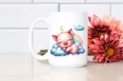 Colorful Cute Pig in Clouds | Sublimation | Clipart Product Image 2