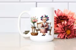 Old Lady Watercolor Bench Hair Curlers | Sublimation | Product Image 2