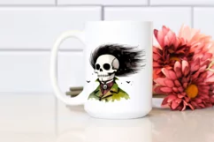 Washed Watercolor Style Halloween Skull with Hair, Pinocchio Product Image 2