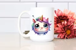 Simple Funny Baby Face Expressive Unicorn Watercolor PNG Product Image 2