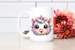 Simple Funny Baby Face Expressive Unicorn Watercolor PNG Product Image 2