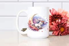 Cute Baby Unicorn Tumbling Spring Petals Watercolor Clipart Product Image 2