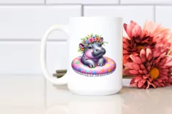 Young Hippo Enjoying a Float in Water | Sublimation Clipart Product Image 2