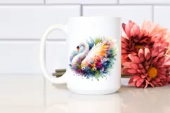 Abstract Watercolor Vibrant Swan Half Flowers Clipart Product Image 2