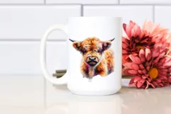 Colorful Highland Cow with Abstract Background PNG Product Image 2