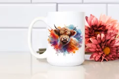 Colorful Highland Cow with Abstract Background PNG Product Image 2