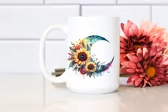 Colorfull Half Moon with Sunflowers PNG Product Image 2