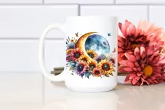 Colorfull Half Moon with Sunflowers PNG Product Image 2