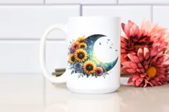 Colorfull Half Moon with Sunflowers PNG Product Image 2