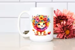 Cute Lion Vibrant Colors Watercolor | Clipart Product Image 2