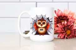 Funny Watercolor Owl with Halloween Fangs Clipart Product Image 2