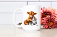 Colorful Highland Cow with Kitten PNG Product Image 2