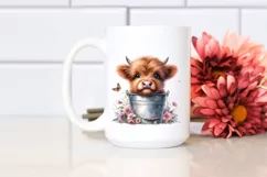 Cute Highland Cow in Flowers PNG Product Image 2