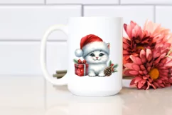 Watercolor Cat with Santa Hat, PNG Product Image 2