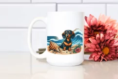 Watercolor Dachshund on Sunset Beach | Clipart Product Image 2