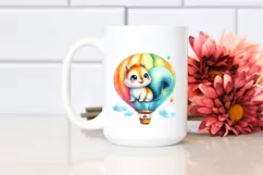 cute Baby Squirrel on Hot Air Balloon Watercolor Clipart Product Image 2