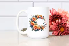 Vibrant Watercolor Wreath with Orange Roses | Clipart Product Image 2