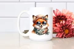 Funny Fox with Scarf Watercolor Clipart Product Image 2