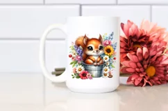 Colorful Baby Squirrel Sitting in Bucket with Flowers | Product Image 2